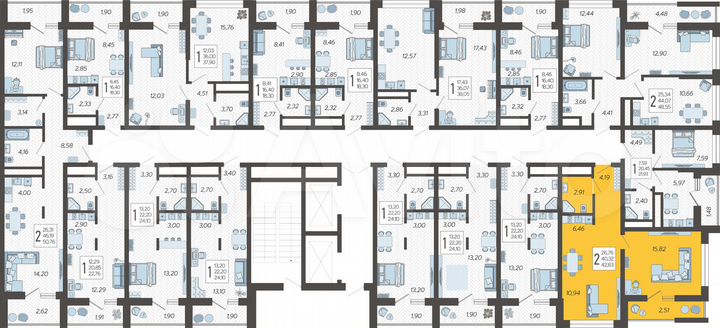 2-к. квартира, 42,8 м², 7/19 эт.