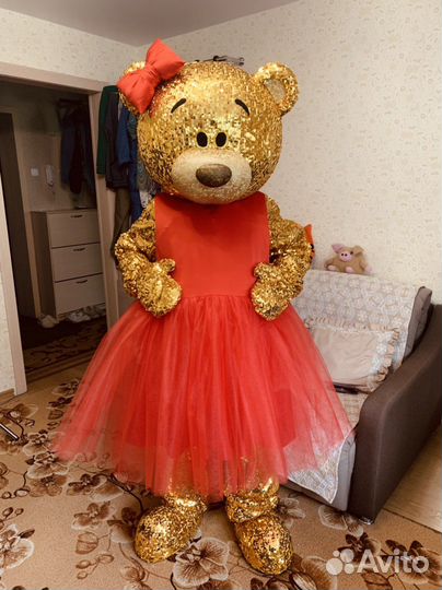 Золотая ростовая кукла мишка Тедди