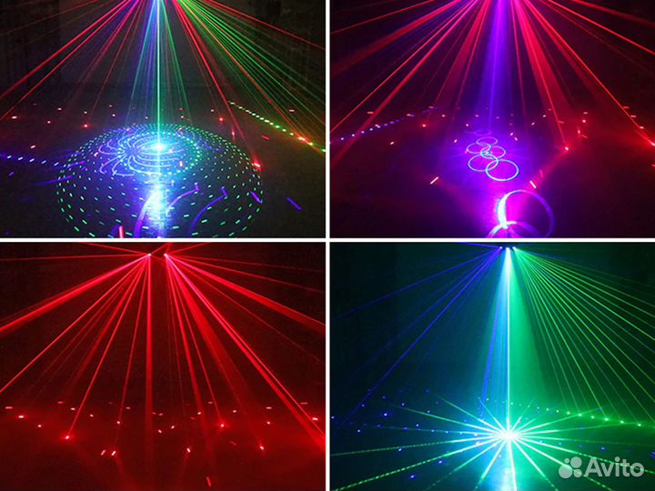 Laser 6 лучей RGB + Strobe эффект (пульт ду+DMX)