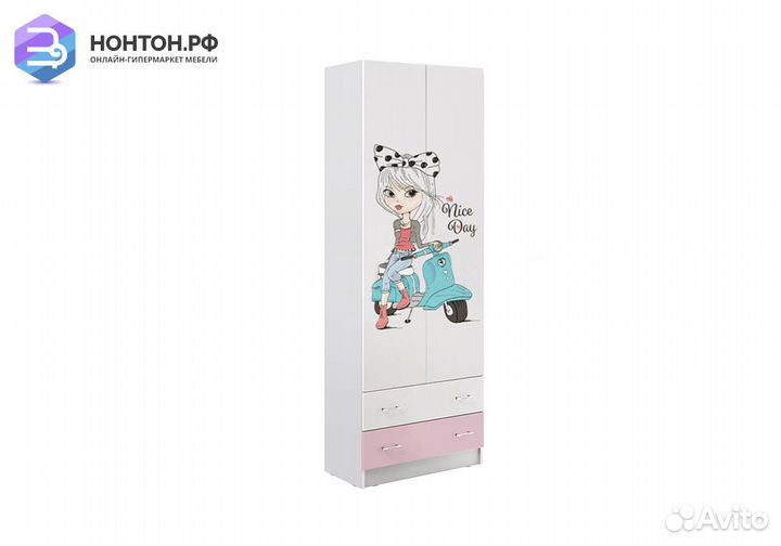 Шкаф 2-х створчатый Вега fashion-1 белый / розовый