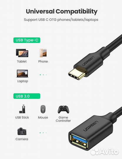 Кабель Type C-OTG USB 3.0 0,15 м., реверсивный (дл