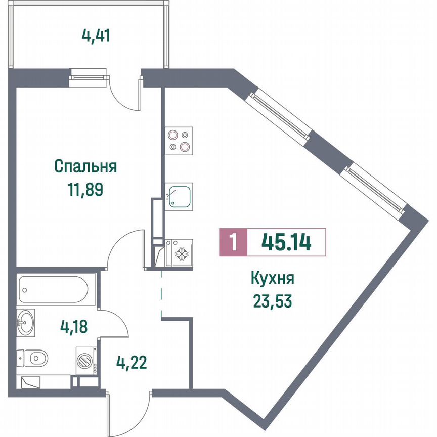 1-к. квартира, 45,1 м², 14/16 эт.
