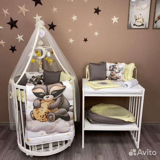 Круглая кроватка трансформер 8в1 из бука