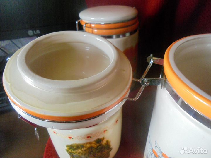 Наб банок 2 шт для сыпуч прод с клипс керам Коралл