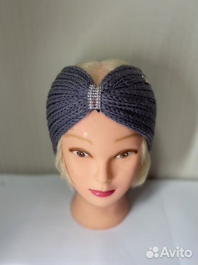 Повязка на голову вязаная теплая