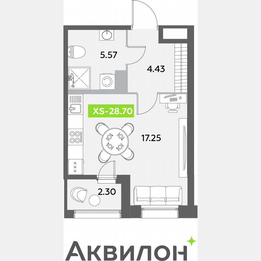 Квартира-студия, 28,7 м², 10/12 эт.