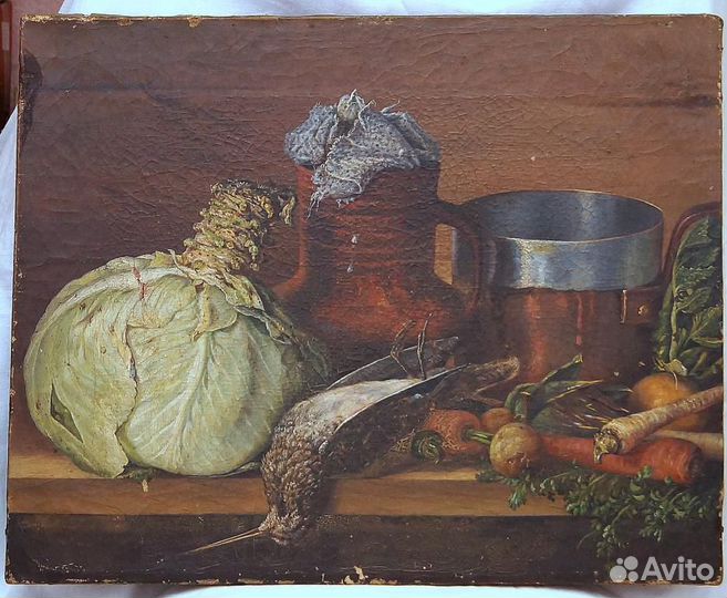 Картина холст масло натюрморт 1867 г. хiх век