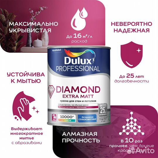 Краска моющаяся Dulux Diamond Extra Matt база bс б