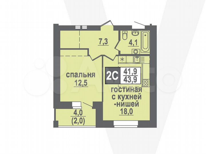 2-к. квартира, 43,9 м², 9/10 эт.