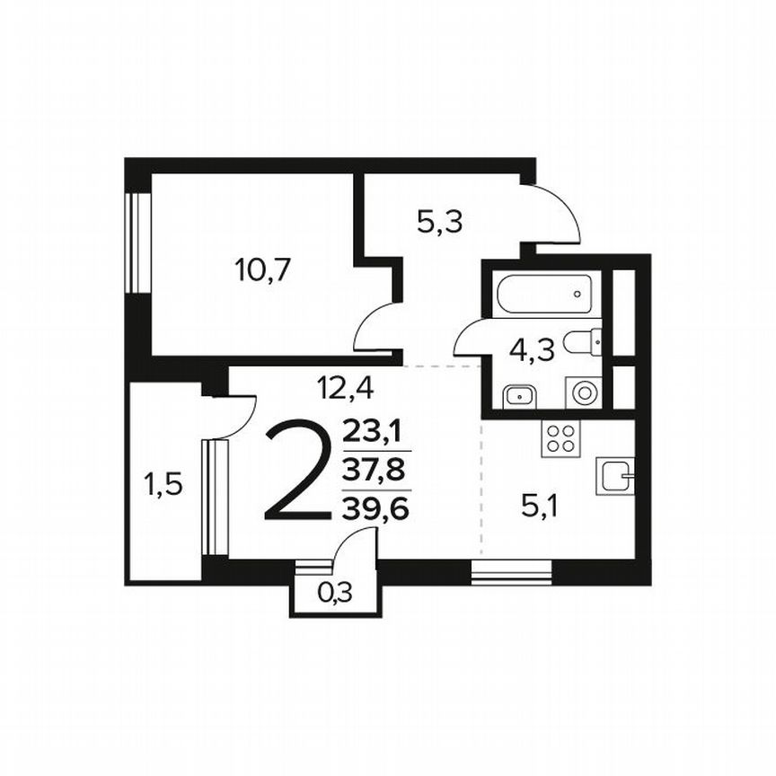 2-к. квартира, 39,6 м², 9/9 эт.