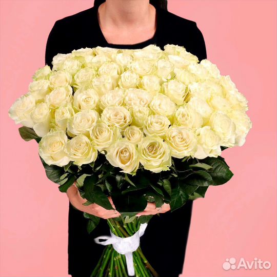 Букет 51 белая роза эквадор цветы доставка