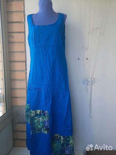 Платье льняное новое с кружевом ришелье р 48