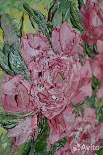 Картина цветы маслом пионы 40*60см