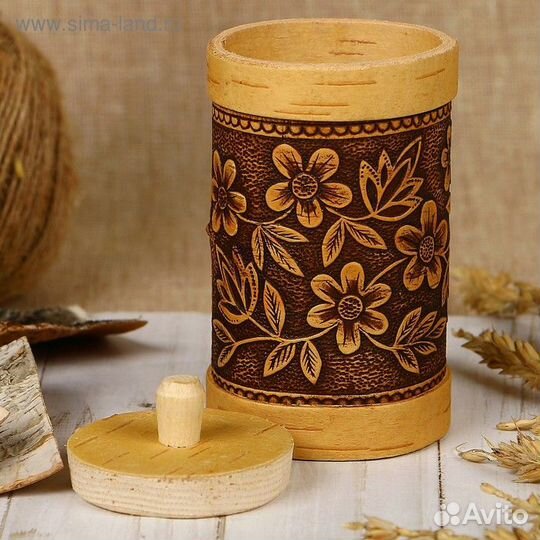 Туес «Цветы», высокий, 6612 см, береста