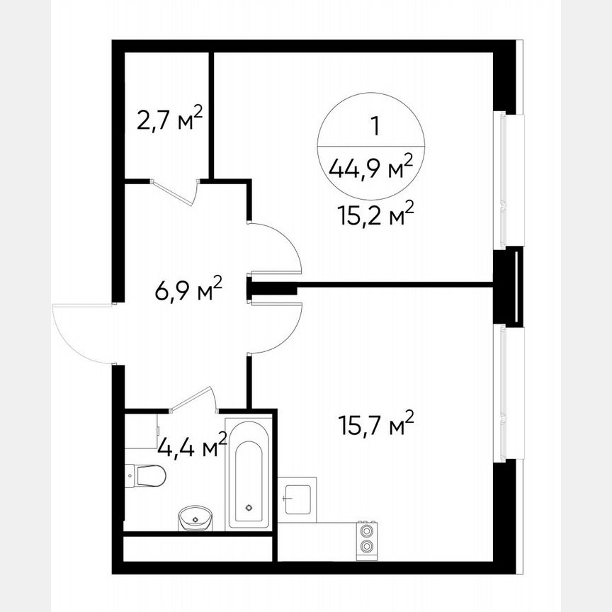 1-к. квартира, 44,9 м², 7/17 эт.