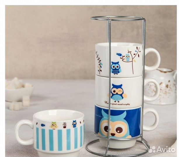 Набор кружек «совушки», 180 мл, 4 шт