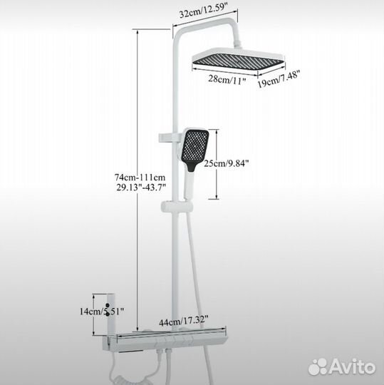 Душевая система с тропическим душем (44см)