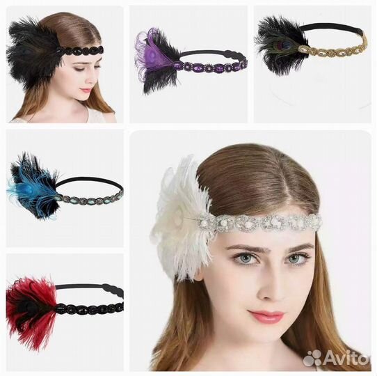 Новая повязка с пером и стразами 6 цветов