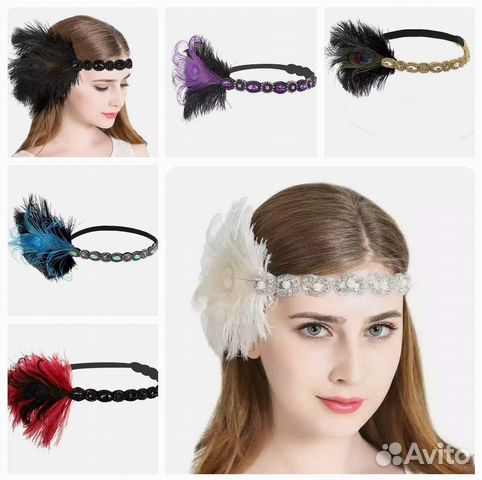 Новая повязка с пером и стразами 6 цветов