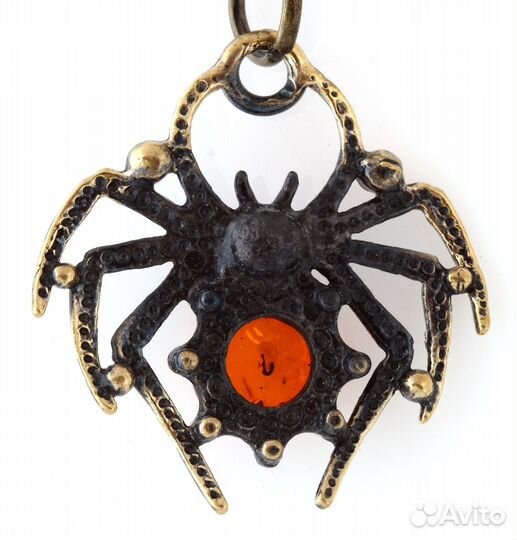 Брелок для ключей Паук латунь янтарь