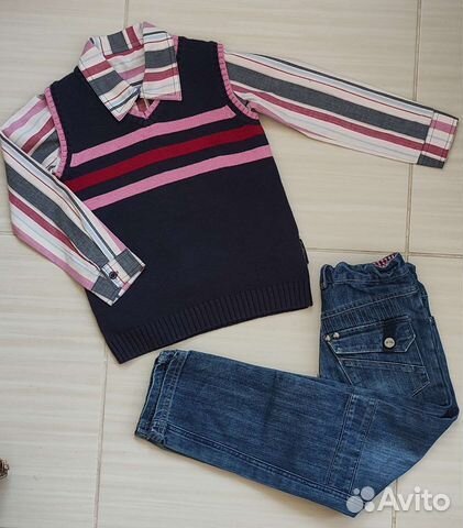 Джемпер, брюки р.116, Жилет, рубашка, джинсы р 122