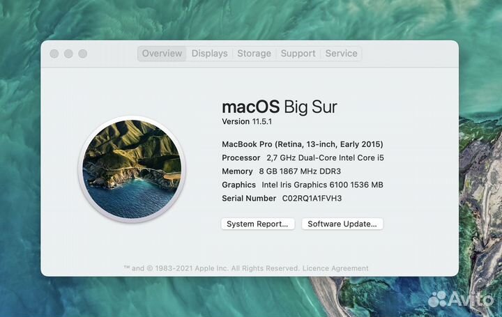 Macbook Pro 13 2015 2.7Ghz 256GB SSD ForceTouch
