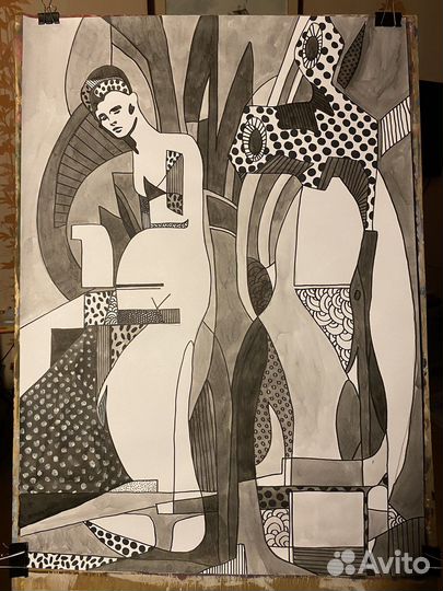 Декоративная графика с фигурой человека, формат А1