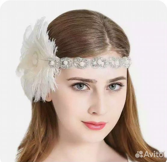 Новая повязка с пером и стразами 6 цветов