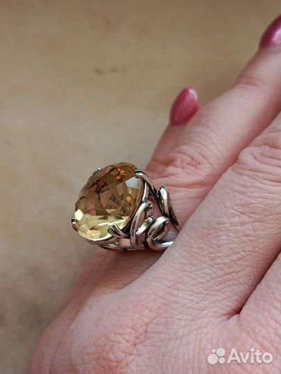 Серебряное кольцо СССР с натуральным цитрином
