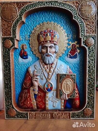 Икона резная «Николай Чудотворец» массив Бук