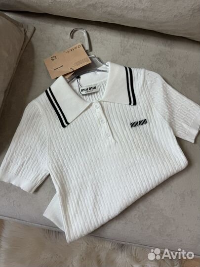 Поло miu miu белый и синий цвет lux