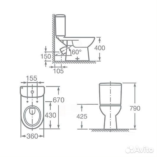 525 Унитаз-компакт напольный Roca Access 34P23900Y