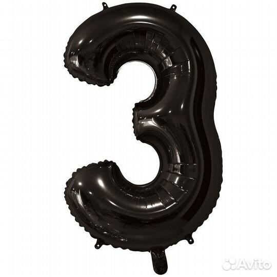 Воздушный шар цифра 3 черный 66см Китай