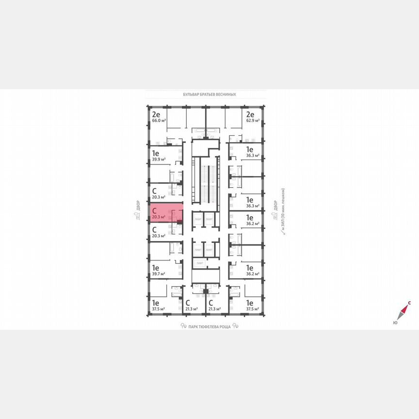 1-к. квартира, 20,3 м², 35/43 эт.