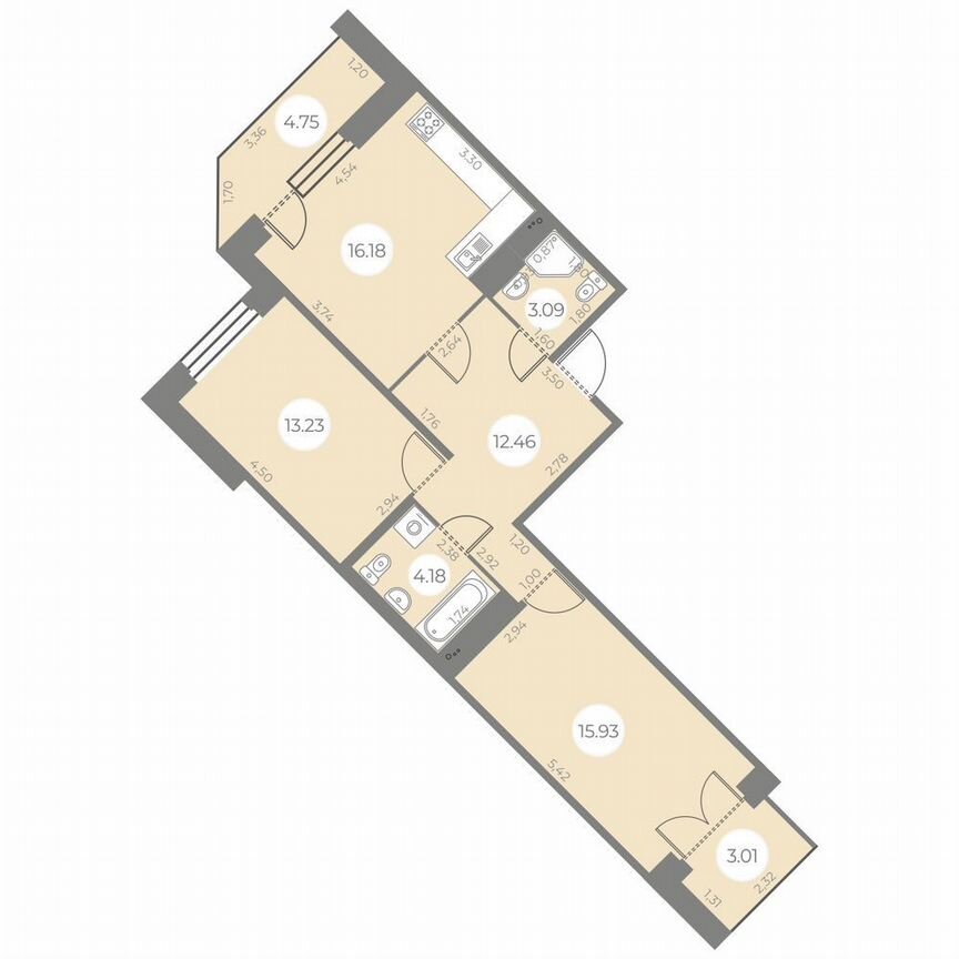 2-к. квартира, 68 м², 15/20 эт.