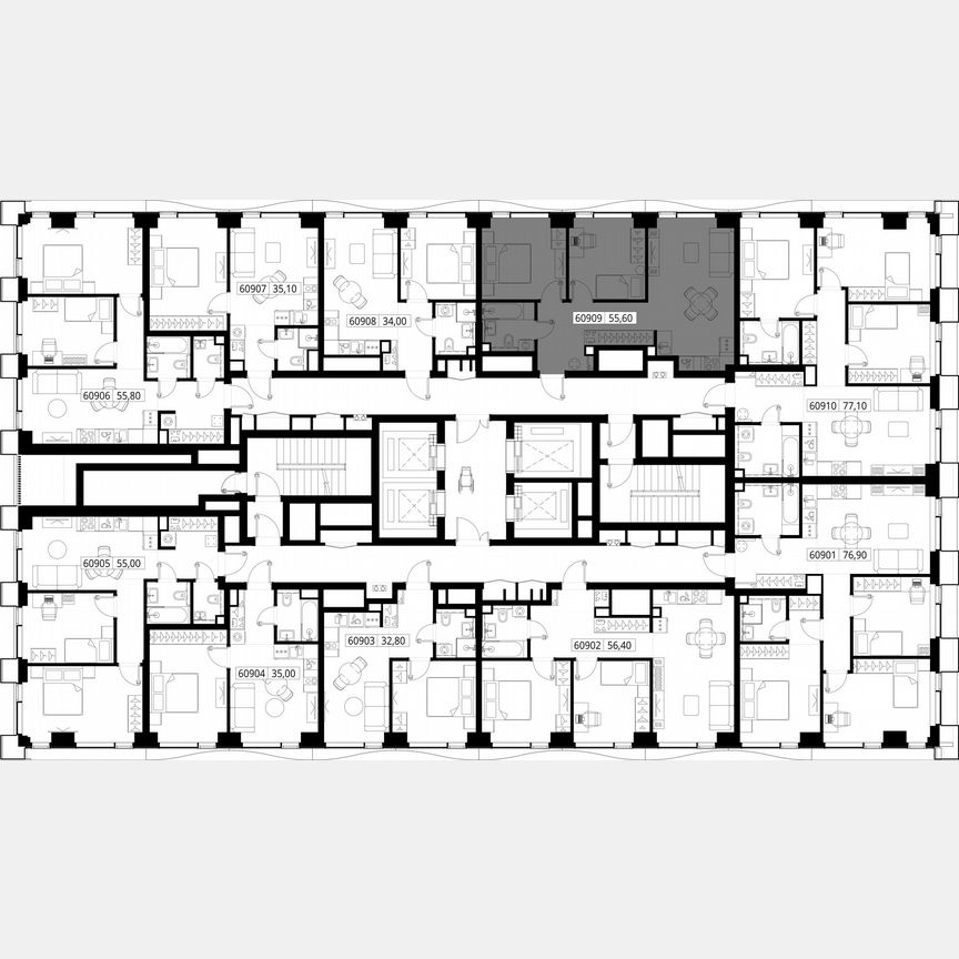 2-к. квартира, 55,6 м², 9/48 эт.