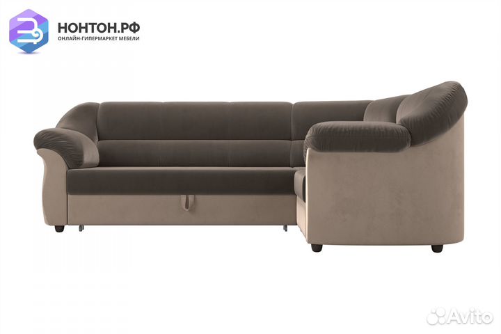 Диван угловой дельфин Карнелла велюр коричневый