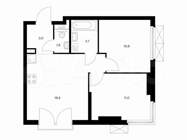 2-к. квартира, 48,7 м², 3/24 эт.
