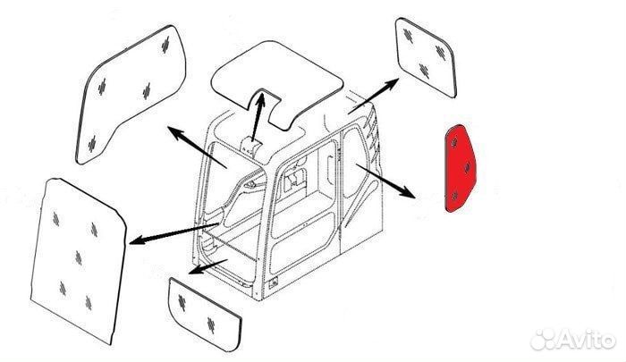 Стекло боковое левое экскаватор Hitachi ZX-5