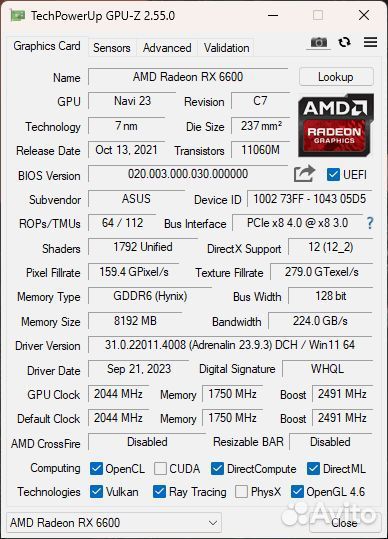 RX6600 Asus Dual