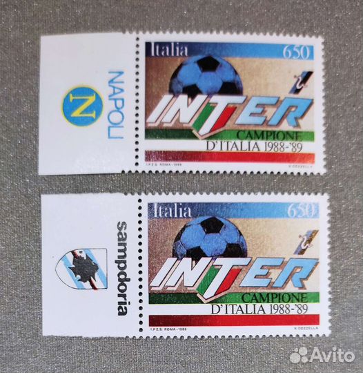 Почтовые марки, футбол. Чемпионы Италии