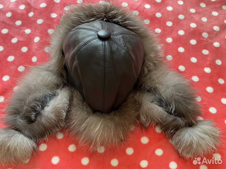 Шапка ушанка кожаная с натуральным мехом