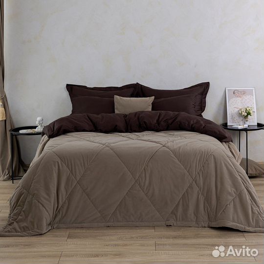 Бархатное покрывало Богема кофе на диван