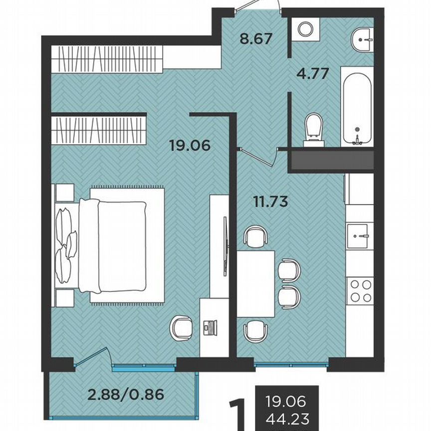 1-к. квартира, 44,8 м², 3/3 эт.