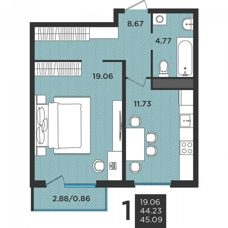 1-к. квартира, 44,8 м², 3/3 эт.