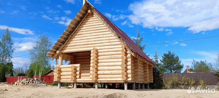 Сруб дома из бревна Не бруса 6х6 с террасой 6х2