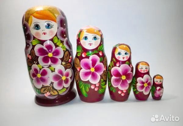 Матрешка из 5 мест цветочная с блёстками 17см