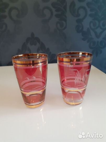 Графин и 6 стопок цветное богемское стекло