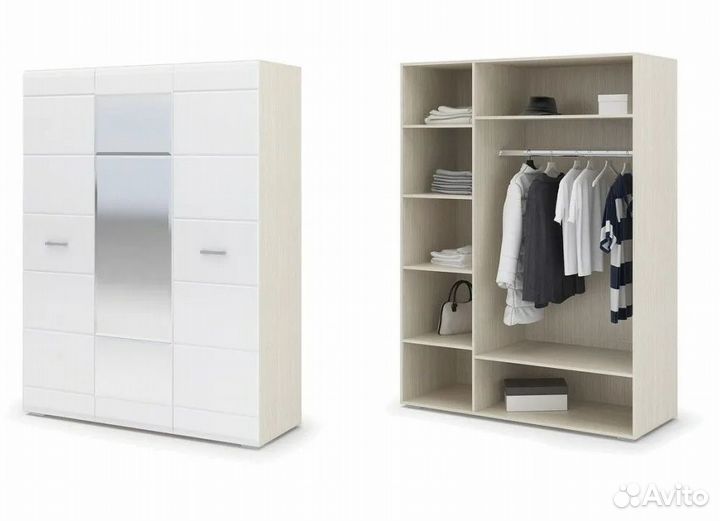 Шкаф для одежды 1.5х2 м белый глянец