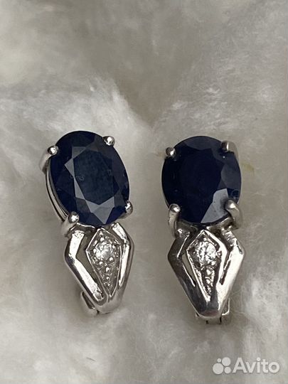Серьги серебро с природными сапфирами